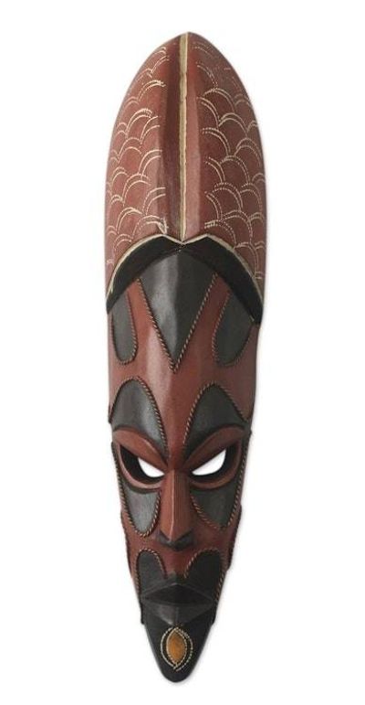Alternate image for African Mask Hand Crafted with Wood and Copper Hogbeza