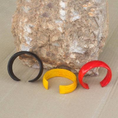 Alternate image for Red Black Yellow Leather Cuff Bracelet Trio Set of 3 Annula
