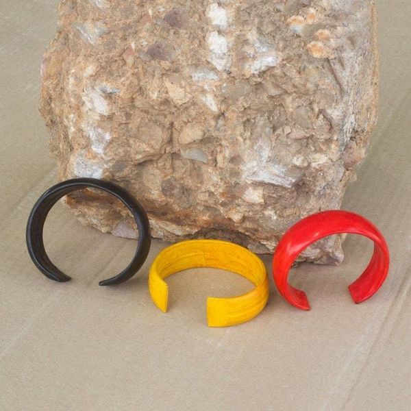 Alternate image for Red Black Yellow Leather Cuff Bracelet Trio Set of 3 Annula