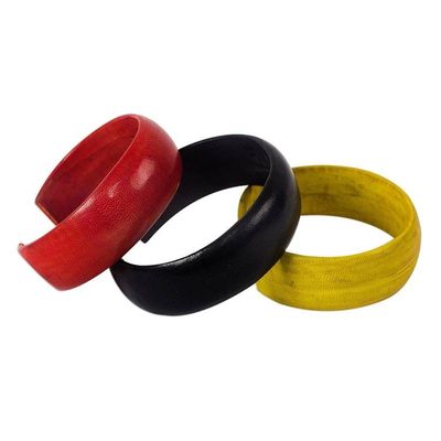 Alternate image for Red Black Yellow Leather Cuff Bracelet Trio Set of 3 Annula