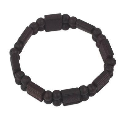 Alternate image for Artisan Crafted Sese Wood Stretch Bracelet in Black Black Radiance