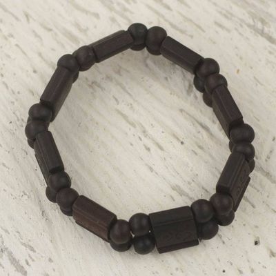 Alternate image for Artisan Crafted Sese Wood Stretch Bracelet in Black Black Radiance