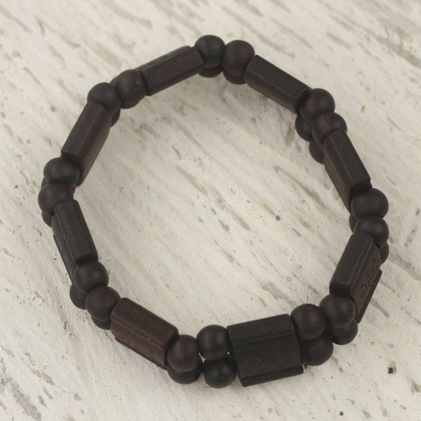 Alternate image for Artisan Crafted Sese Wood Stretch Bracelet in Black Black Radiance