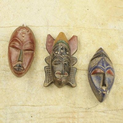 Alternate image for Set of 3 Authentic African Masks Handcrafted in Ghana Mawunyo