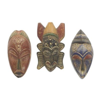 Alternate image for Set of 3 Authentic African Masks Handcrafted in Ghana Mawunyo