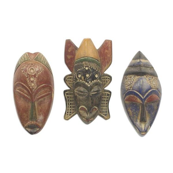Alternate image for Set of 3 Authentic African Masks Handcrafted in Ghana Mawunyo