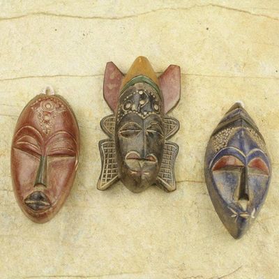 Alternate image for Set of 3 Authentic African Masks Handcrafted in Ghana Mawunyo