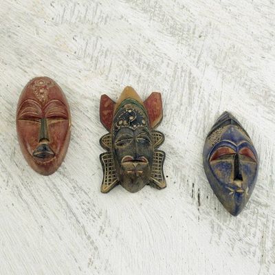 Alternate image for Set of 3 Authentic African Masks Handcrafted in Ghana Mawunyo