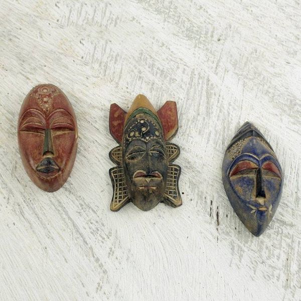 Alternate image for Set of 3 Authentic African Masks Handcrafted in Ghana Mawunyo