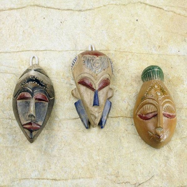 Alternate image for Set of 3 Sese Wood African Masks Handcrafted in Ghana Wisdom and Happiness