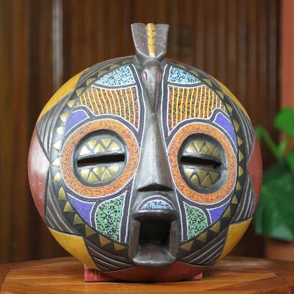 Alternate image for Colorful Handcrafted Bird African Mask Akan Anoma