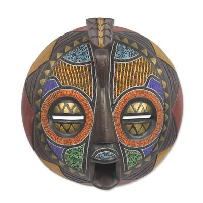 Alternate image for Colorful Handcrafted Bird African Mask Akan Anoma