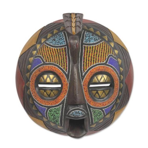 Alternate image for Colorful Handcrafted Bird African Mask Akan Anoma