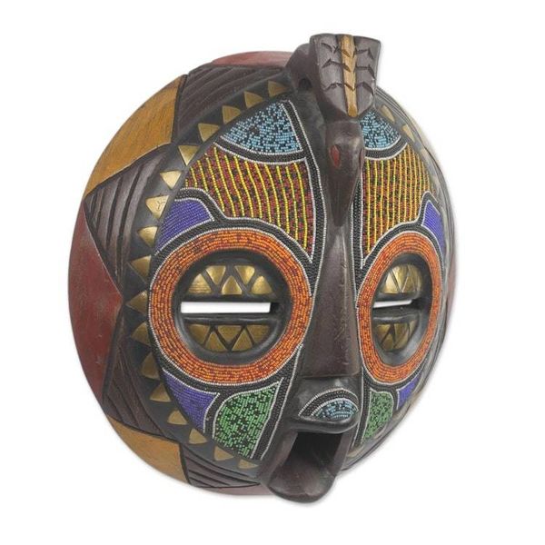 Alternate image for Colorful Handcrafted Bird African Mask Akan Anoma