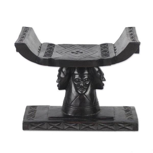 Alternate image for Artisan Crafted Wood Throne Ottoman Four Faces