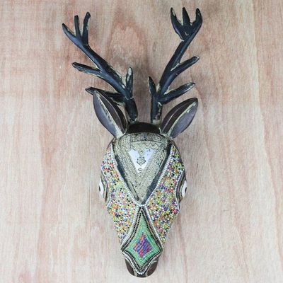 Alternate image for Sese Wood Beaded Antelope Mask Hand Carved in Ghana Spiritual Antelope