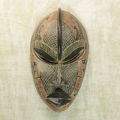 Alternate image for Red and Black Hand Carved Rubberwood Mask with Animals Adetokunbo