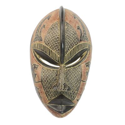 Alternate image for Red and Black Hand Carved Rubberwood Mask with Animals Adetokunbo