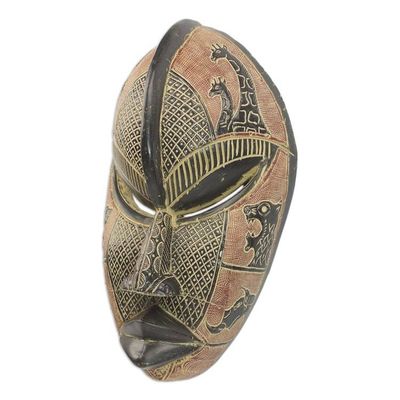 Alternate image for Red and Black Hand Carved Rubberwood Mask with Animals Adetokunbo