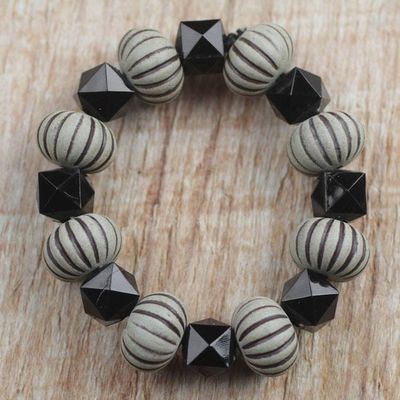 Alternate image for Wood and Recycled Plastic Geometric Bracelet from Ghana Geometric Style