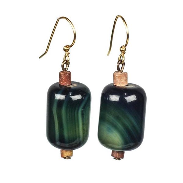 Alternate image for Agate and Bauxite Beaded Dangle Earrings from Ghana Fine Woman