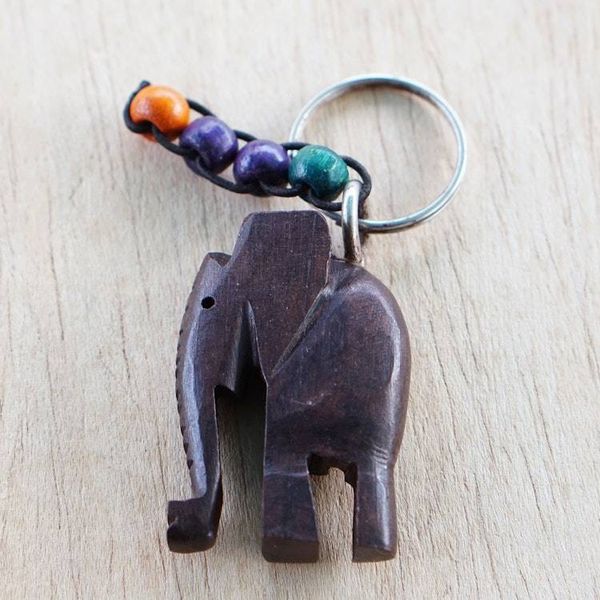Alternate image for Handcrafted Ebony Wood Elephant Key Chain from Ghana Elephant Amulet