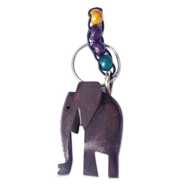 Alternate image for Handcrafted Ebony Wood Elephant Key Chain from Ghana Elephant Amulet