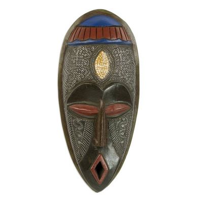Alternate image for Handcrafted Sese Wood And Aluminum African Mask from Ghana Ahoto Dreams