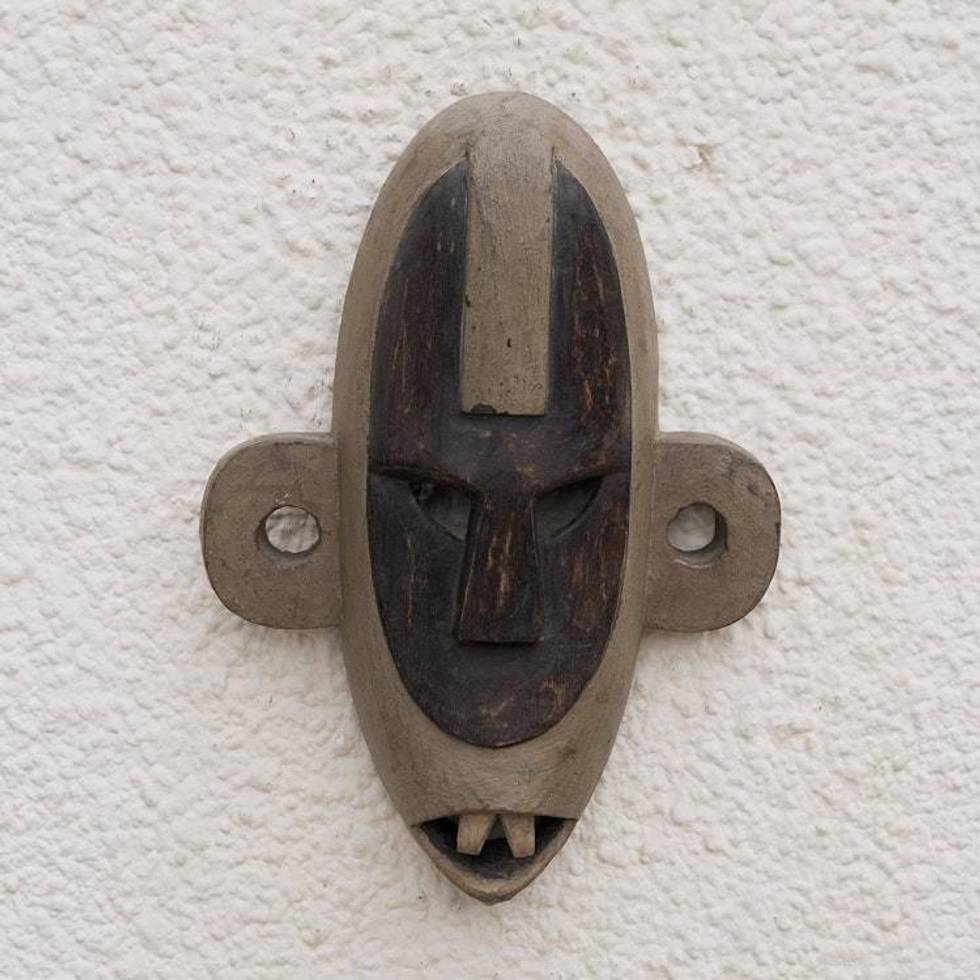 Congolese wood African mask 'Alert Boa Warrior'