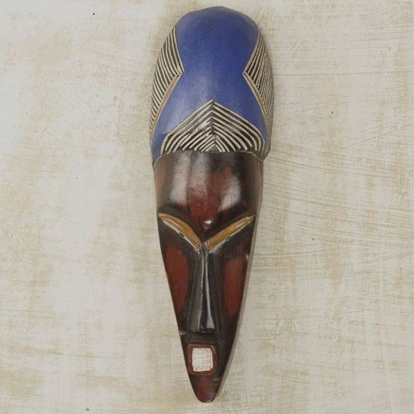 Alternate image for Hand Carved Colorful Wood Wall Mask from Ghana Prince