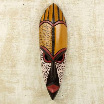 Primary image for Orange and Beige Hand Crafted Sese Wood African Wall Mask Brave Heart