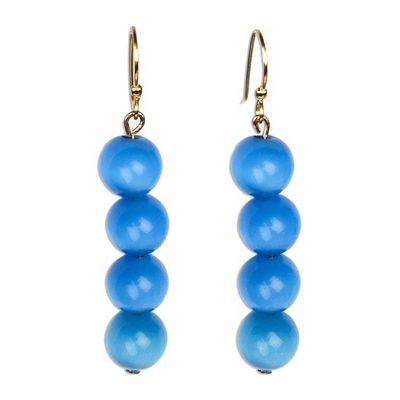 Alternate image for Blue Cats Eye Beaded Dangle Earrings from Ghana Oceanic Orbs