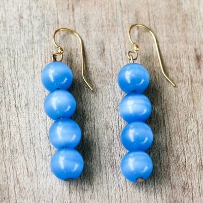 Alternate image for Blue Cats Eye Beaded Dangle Earrings from Ghana Oceanic Orbs