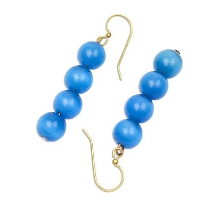 Alternate image for Blue Cats Eye Beaded Dangle Earrings from Ghana Oceanic Orbs