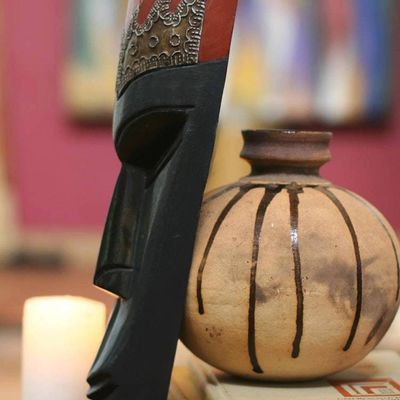 Alternate image for Handmade Beninese Wood Mask Warrior Dance