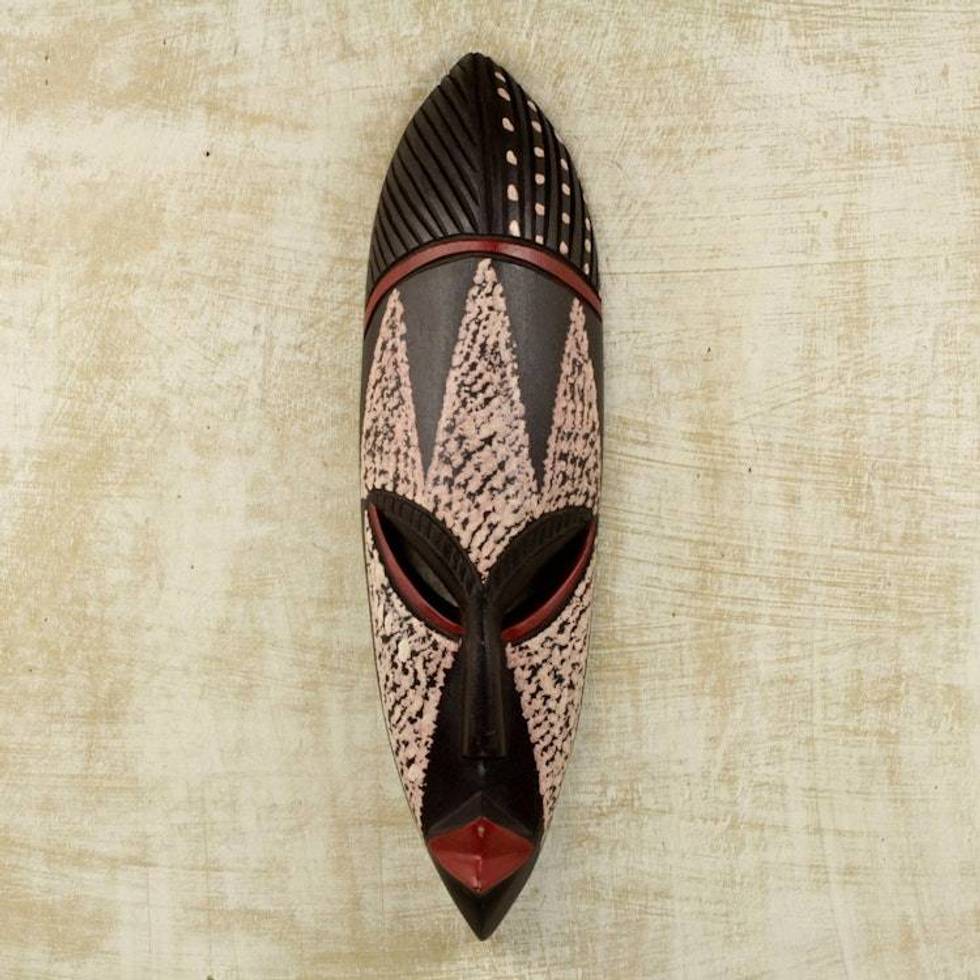 Artisan Crafted Wood African Wall Mask 'Bat Person'