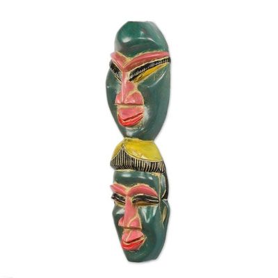 Alternate image for Twin-Themed African Sese Wood Mask from Ghana Green Twins
