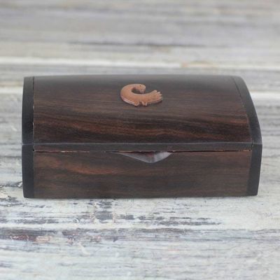 Alternate image for Ebony Wood Jewelry Box with Adinkra Symbol from Ghana Sankofa Keeper