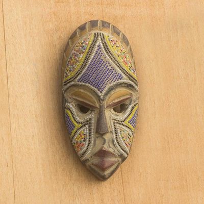 Alternate image for Artisan Crafted Small Wood Masks with Glass Beads Set of 3 Wise Counsel