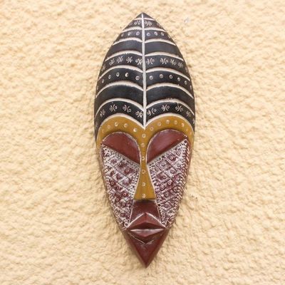 Alternate image for Black and Red African Wood Mask with Embossed Aluminum Royal Texture