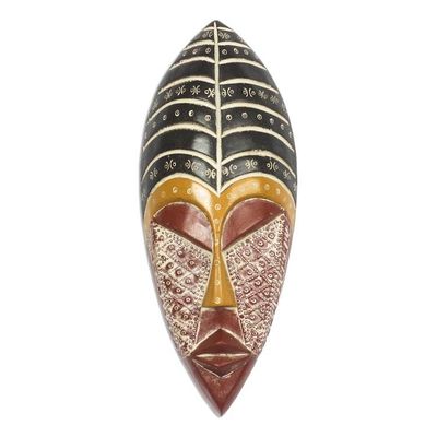Alternate image for Black and Red African Wood Mask with Embossed Aluminum Royal Texture