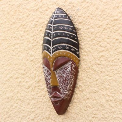 Alternate image for Black and Red African Wood Mask with Embossed Aluminum Royal Texture