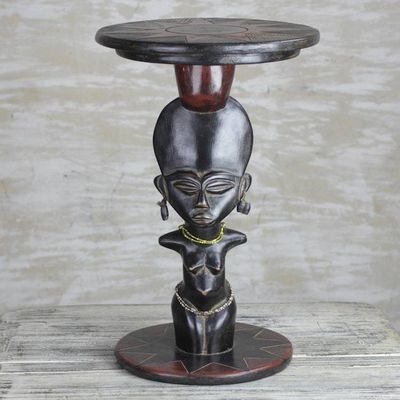 Alternate image for Cedar Wood Accent Table with Recycled Glass Beads from Ghana Feminine Figure