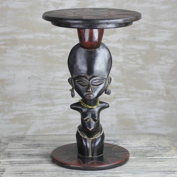 Alternate image for Cedar Wood Accent Table with Recycled Glass Beads from Ghana Feminine Figure