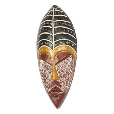 Alternate image for Black and Red African Wood Mask with Embossed Aluminum Royal Texture