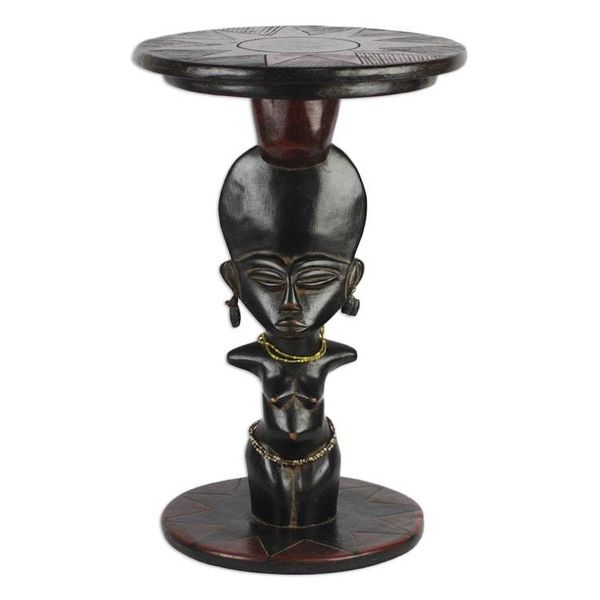 Alternate image for Cedar Wood Accent Table with Recycled Glass Beads from Ghana Feminine Figure
