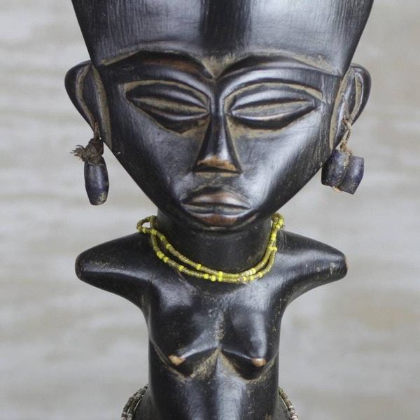 Alternate image for Cedar Wood Accent Table with Recycled Glass Beads from Ghana Feminine Figure