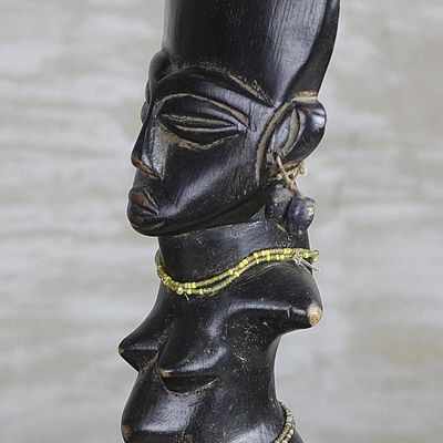 Alternate image for Cedar Wood Accent Table with Recycled Glass Beads from Ghana Feminine Figure