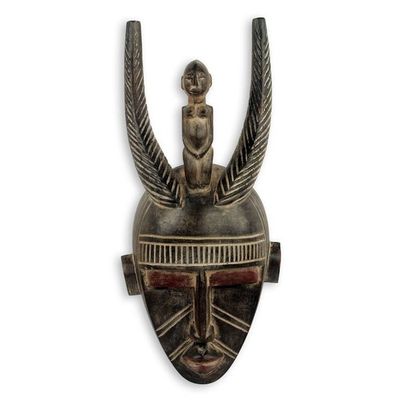 Alternate image for Tribal Handcrafted Wooden Wall Mask Made in Africa Bambara Ntomo
