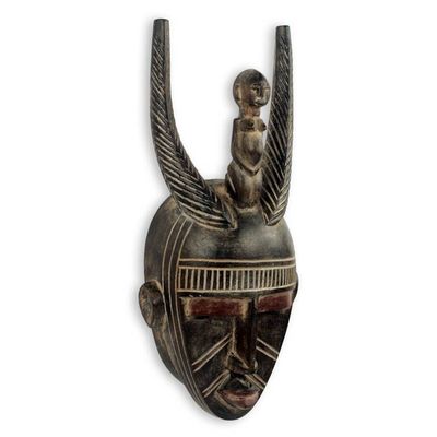 Alternate image for Tribal Handcrafted Wooden Wall Mask Made in Africa Bambara Ntomo